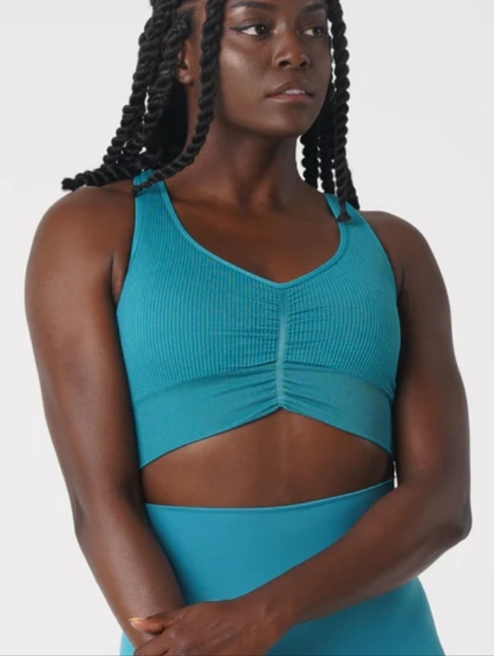 NVGTN Teal Ribbed Cinched Seamless Sports Bra